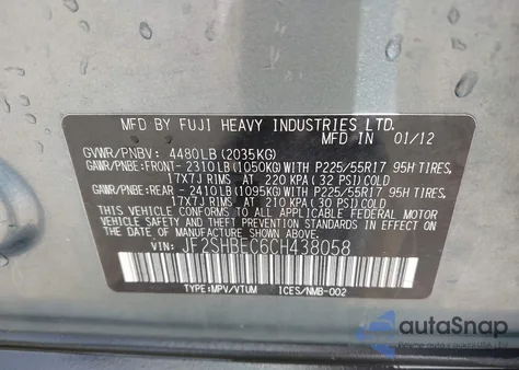 2012 Subaru Forester 2.5X Limited from USA, damaged, VIN JF2SHBEC6CH438058